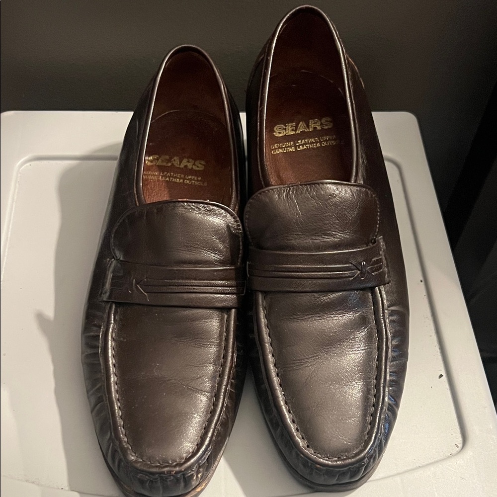 Sears Men's Dark Brown Leather Slip-On Loafers